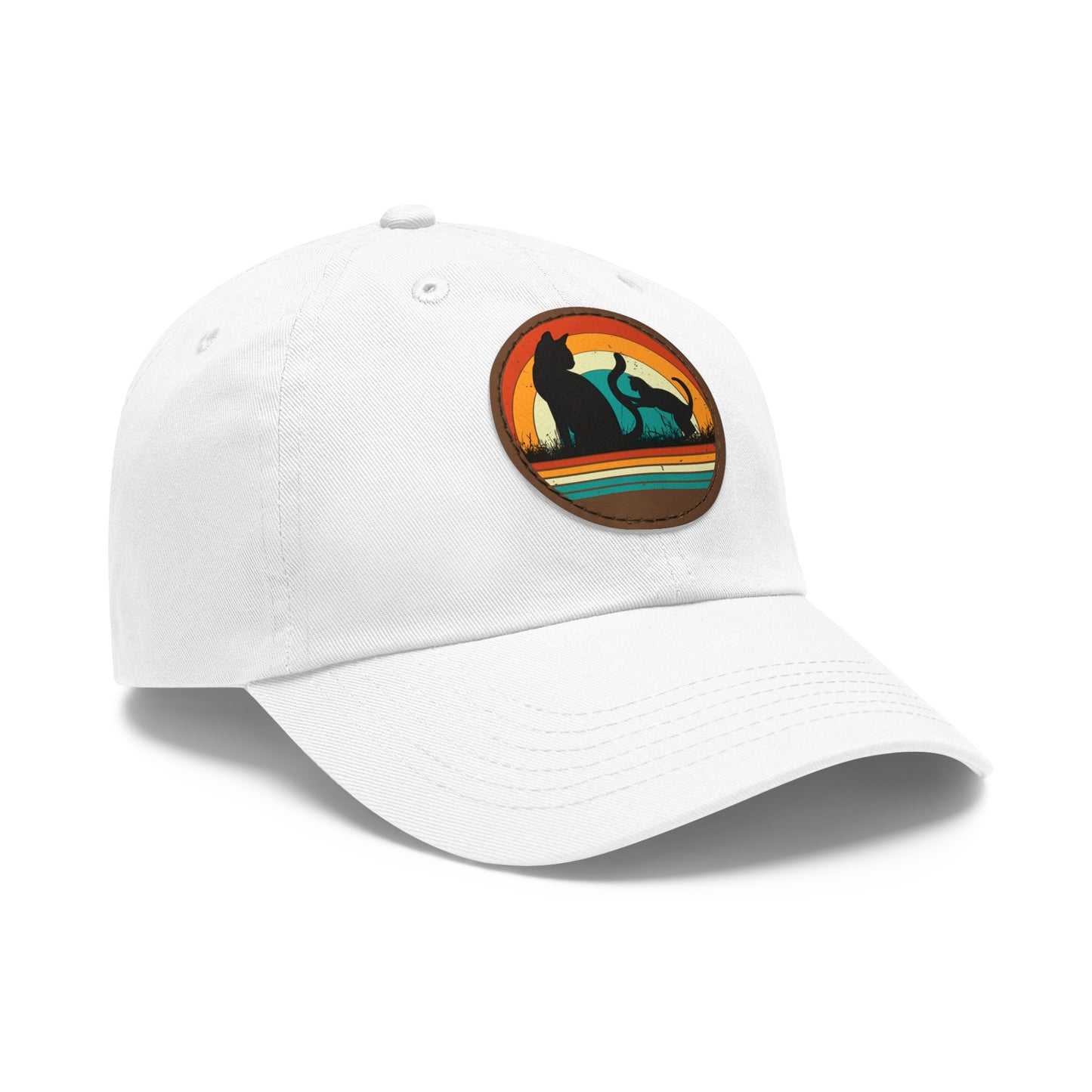 Cats and Sunset Dad Hat - Vintage Leather Patch Cap