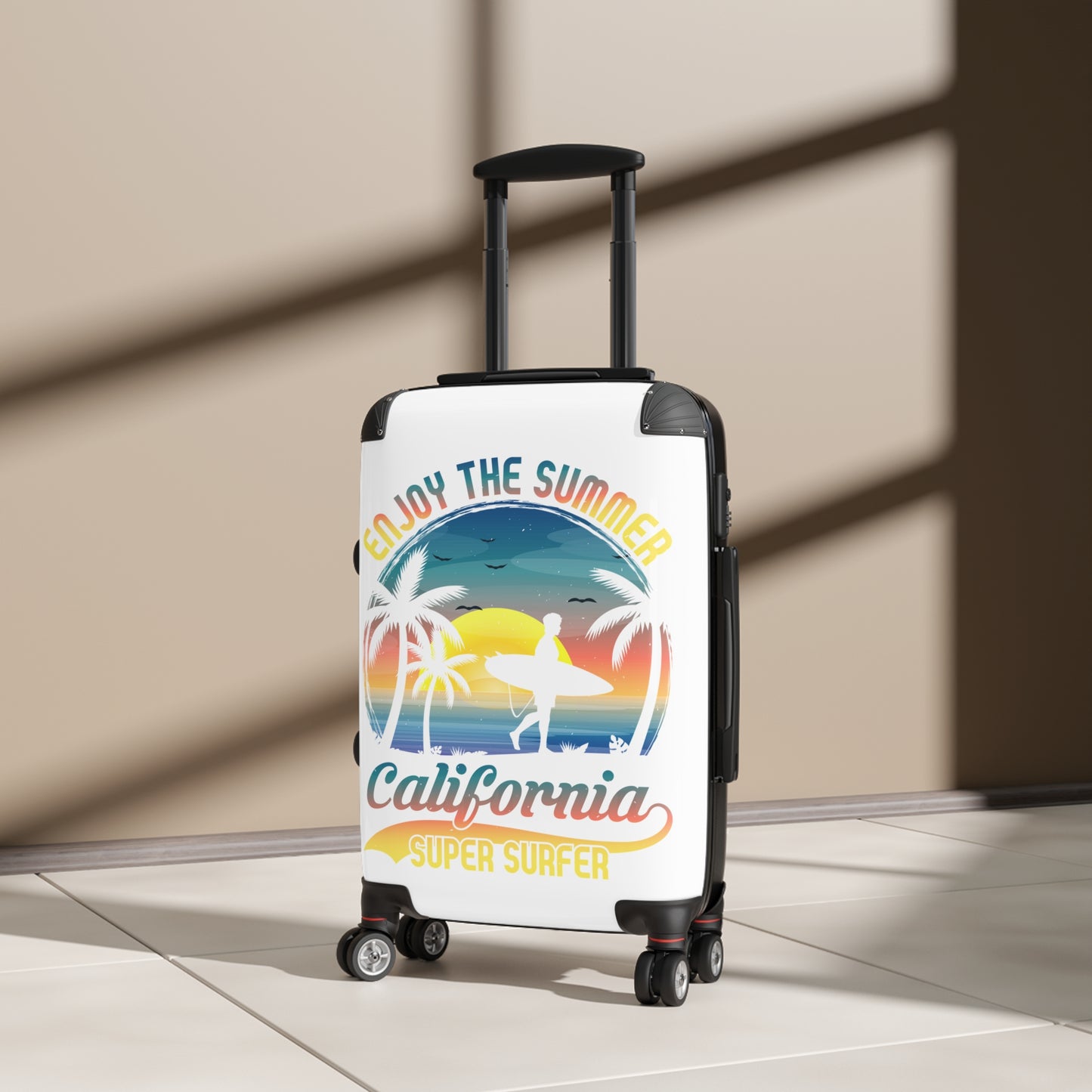 California Super Surfer Suitcase, Summer Travel Luggage, Vacation Bag, Beach Trip Accessory, Fun Travel Gear