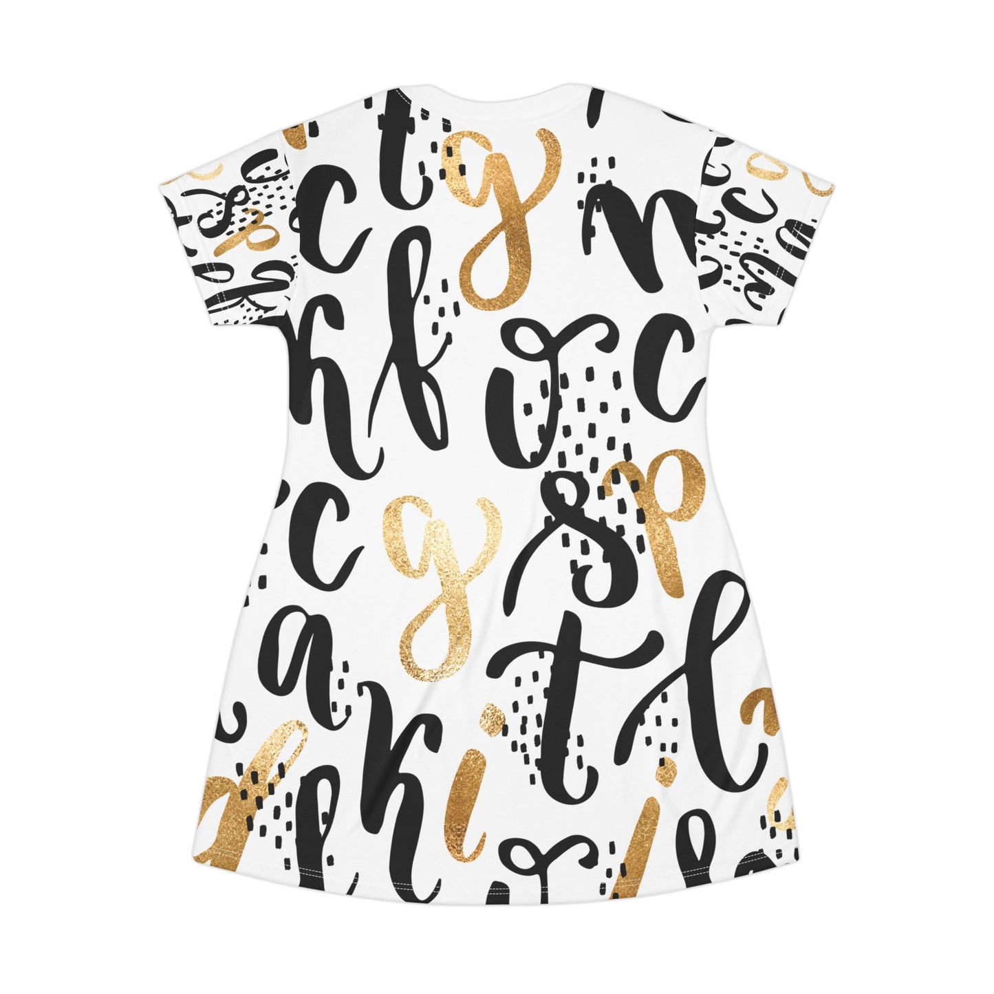 Chic Script T-Shirt Dress - Stylish Black & Gold Letter Print