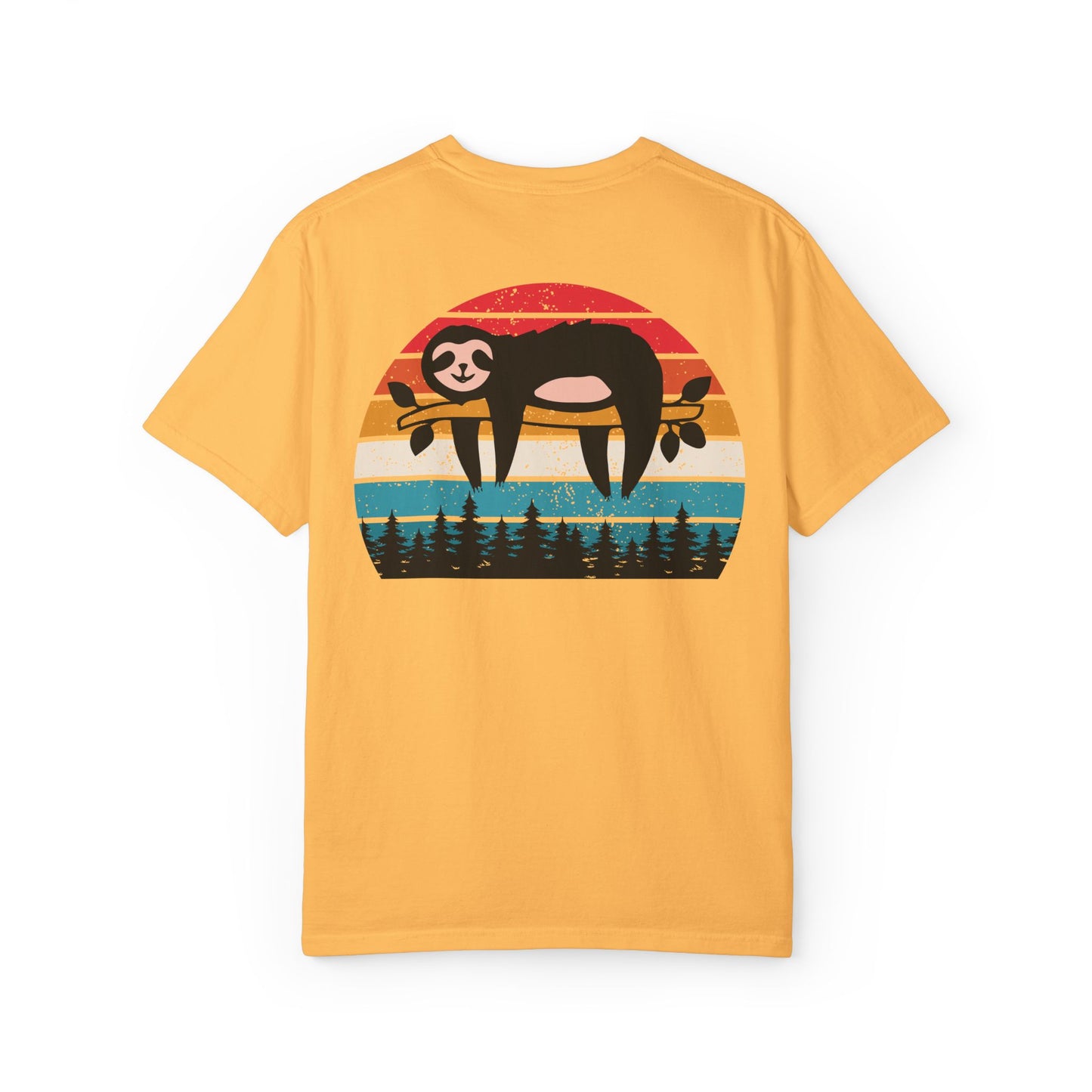 Chill Vibes Unisex Garment-Dyed T-Shirt - Retro Sloth & Sunset Design