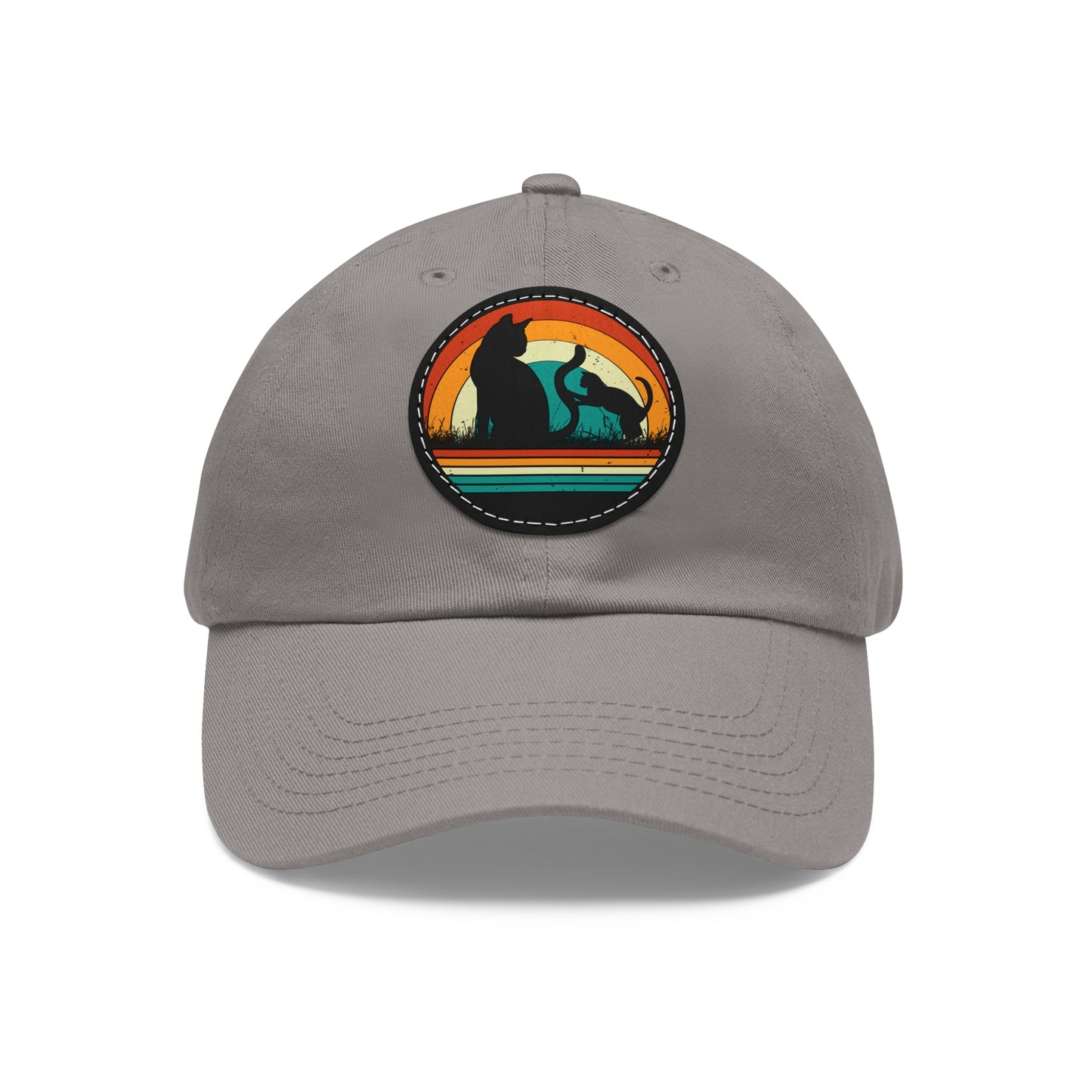 Cats and Sunset Dad Hat - Vintage Leather Patch Cap