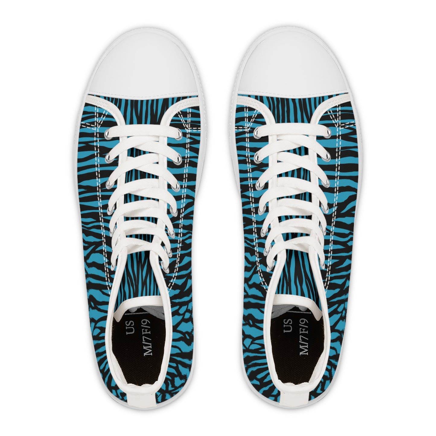 Women's High Top Sneakers - Funky Blue Zebra Print, Trendy Footwear, Casual Style, Unique Gift, Everyday Comfort