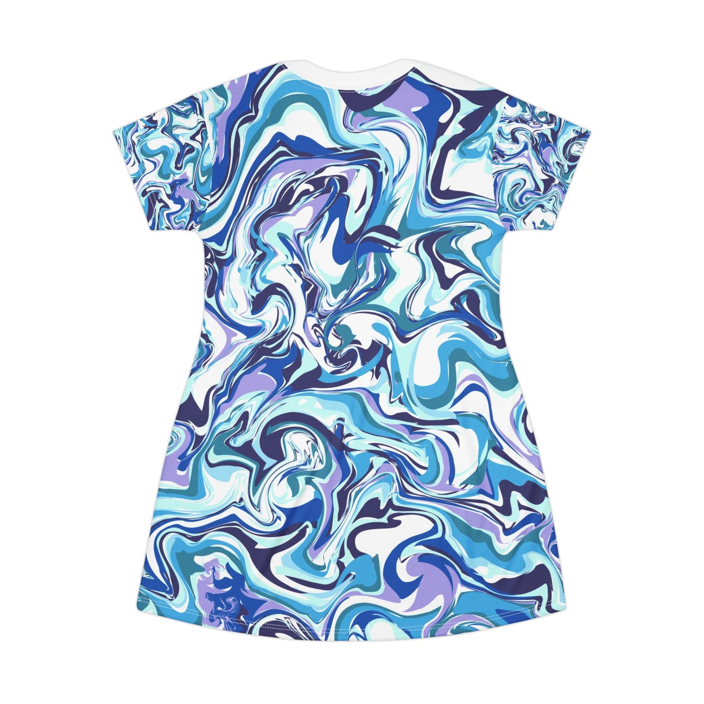 Fluid Art T-Shirt Dress - Colorful Wave Design, Casual Summer Outfit, Beach Day Wear, Gift for Her, Unique Fashion Piece
