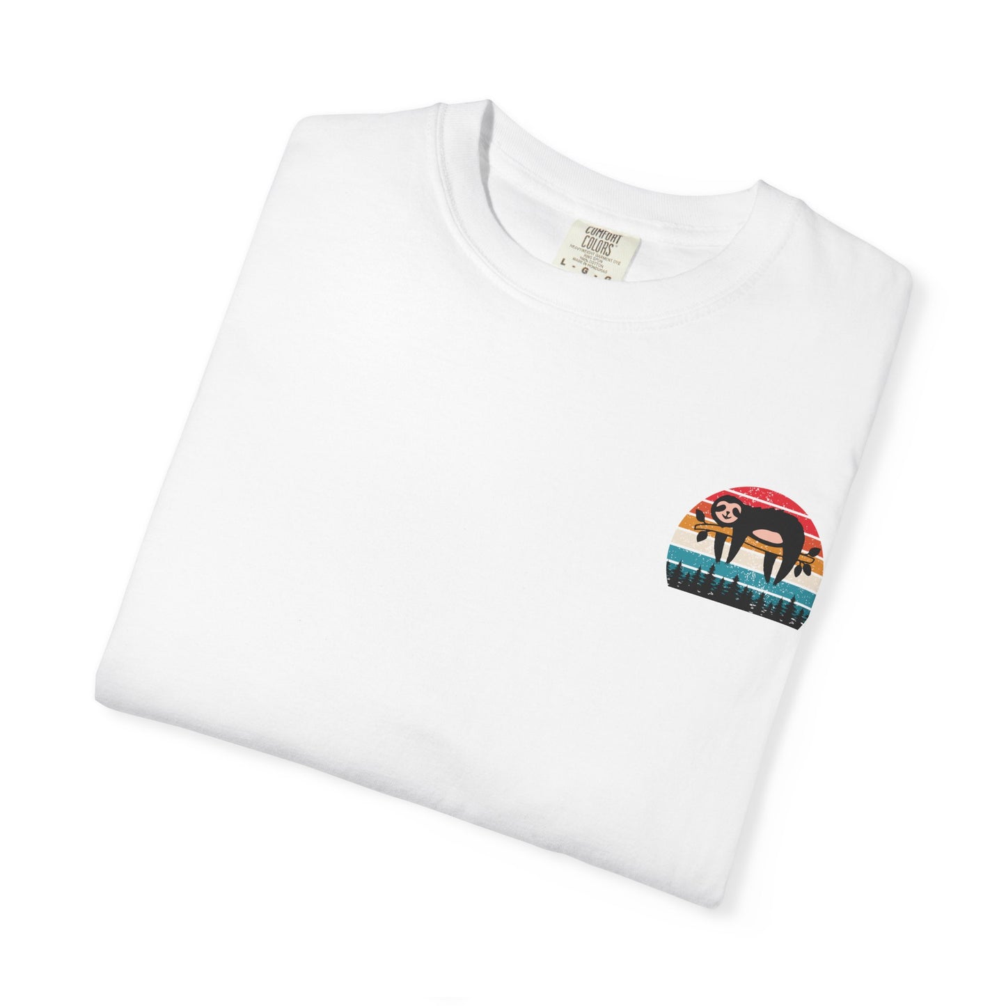 Chill Vibes Unisex Garment-Dyed T-Shirt - Retro Sloth & Sunset Design