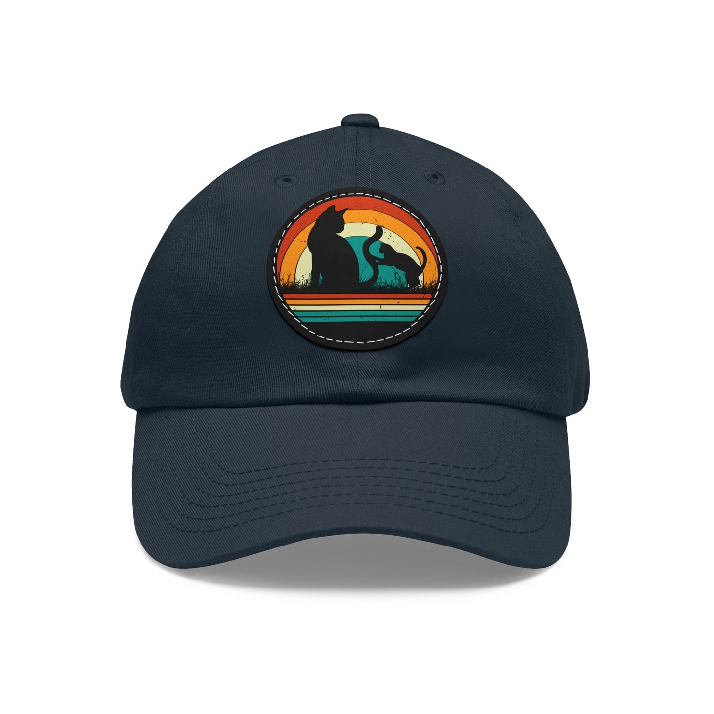 Cats and Sunset Dad Hat - Vintage Leather Patch Cap