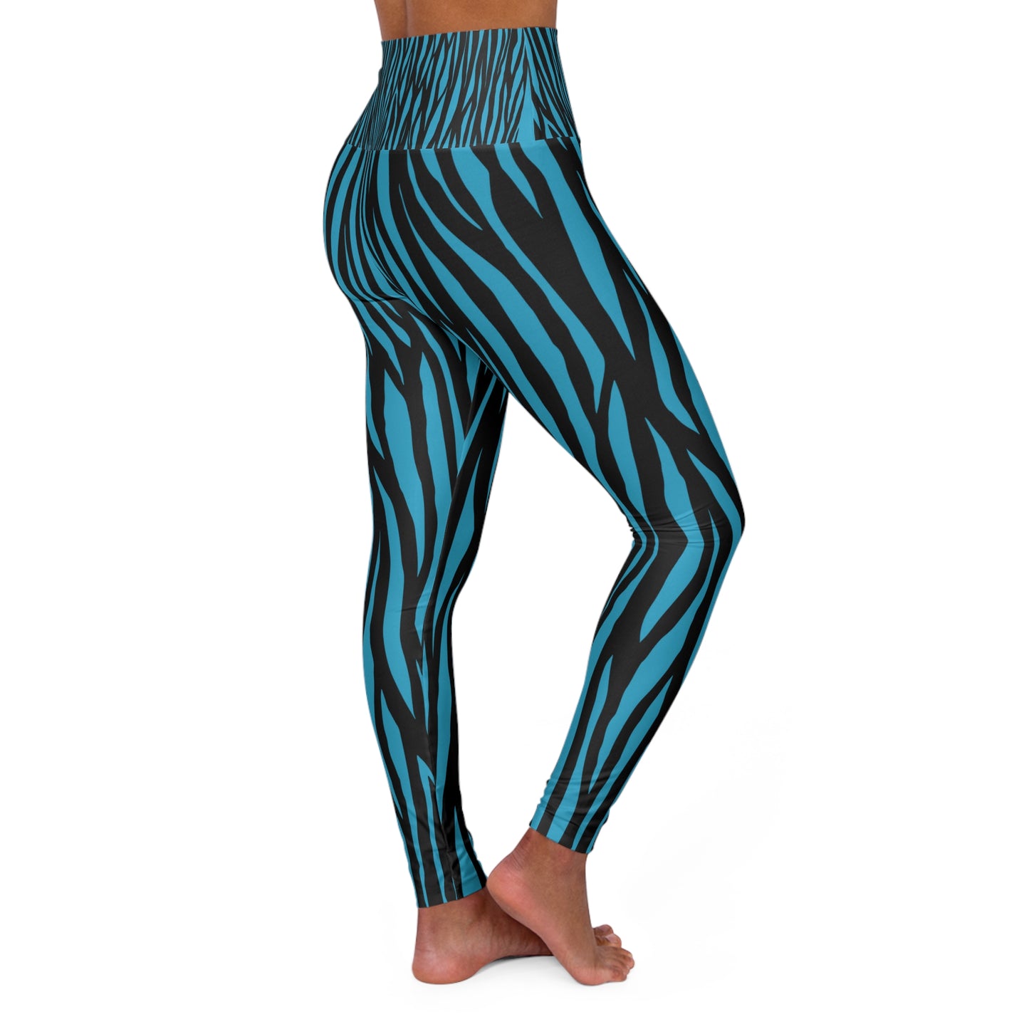 Wild Tigress High Waisted Yoga Leggings - Blue & Black Stripes