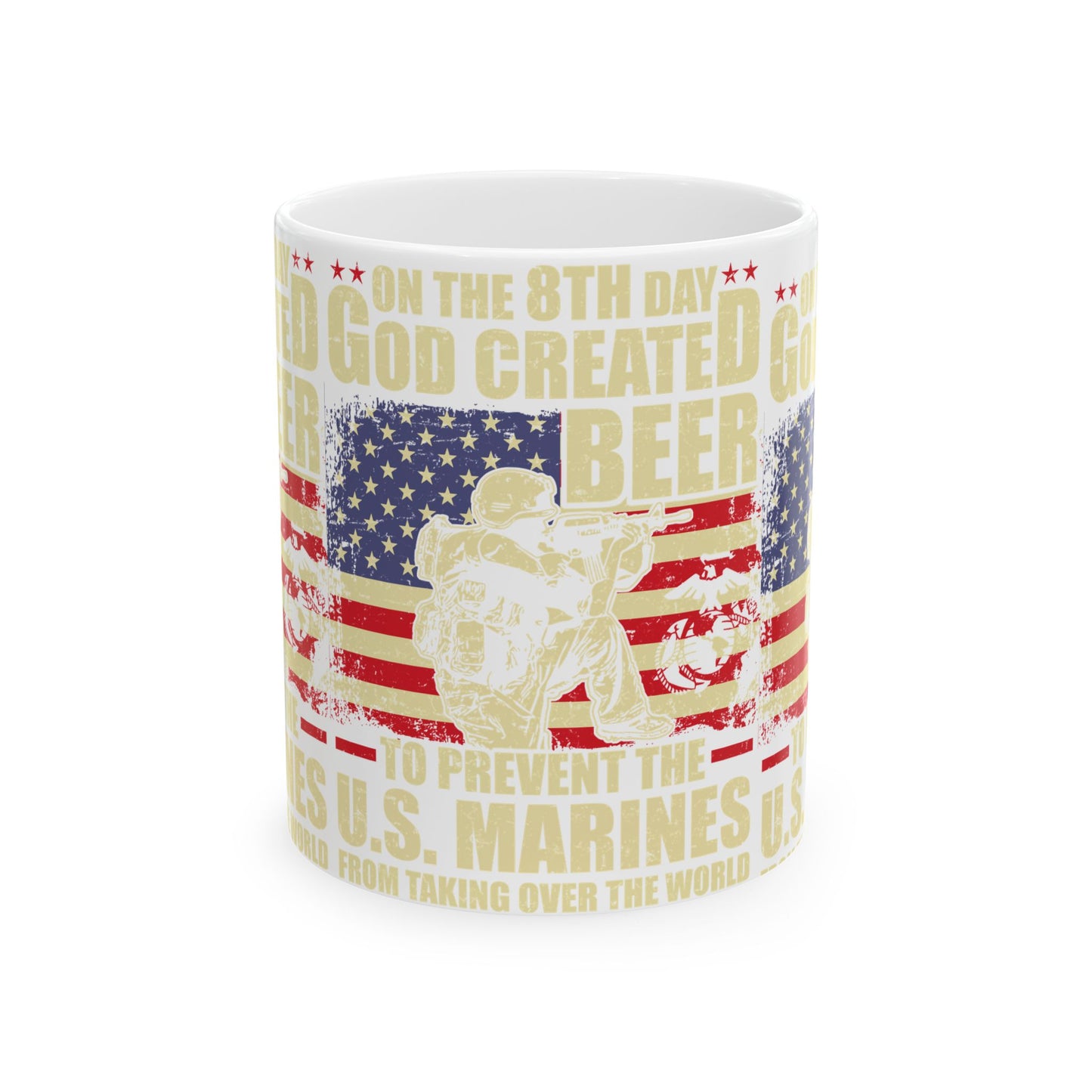 Ceramic Mug, God Created Beer Design, US Marines Gift, Independence Day, Military Coffee Cup