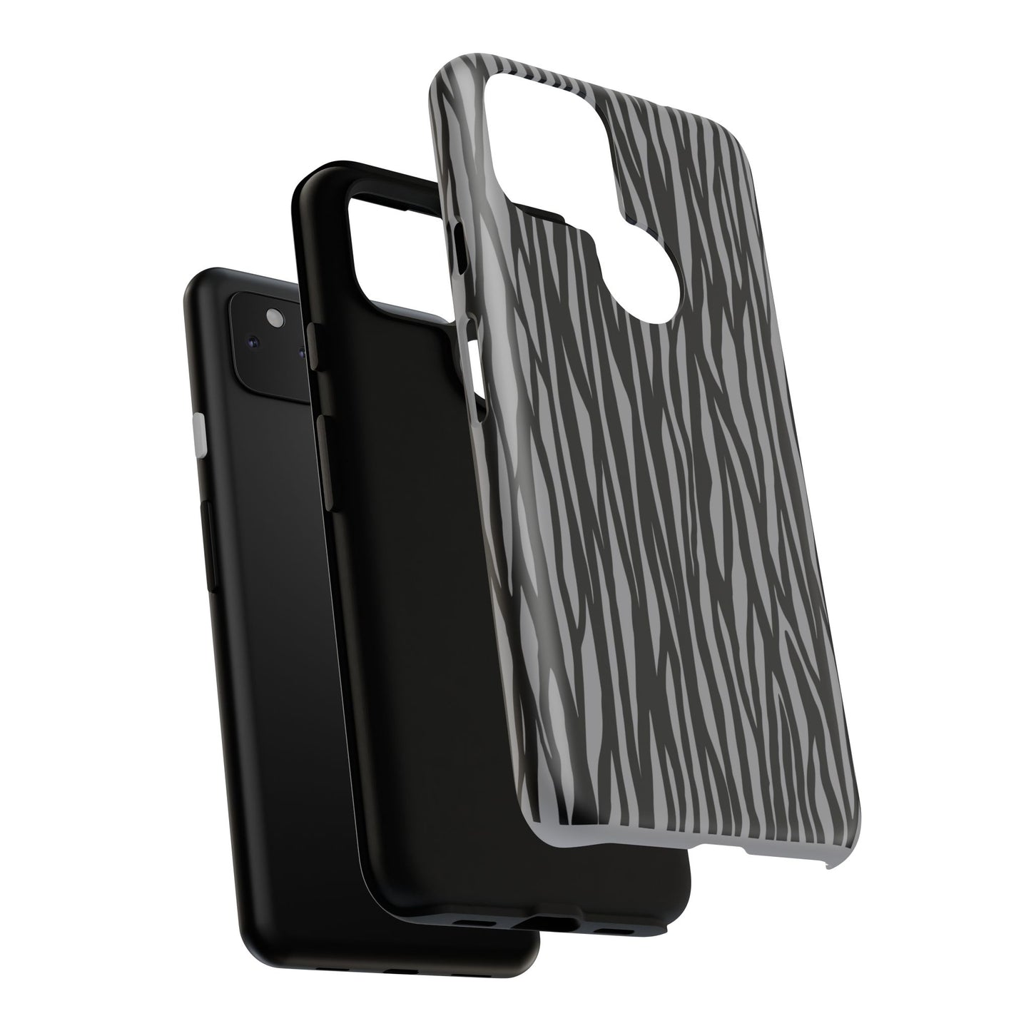Stylish Tough Phone Case - Black and Gray Striped Design