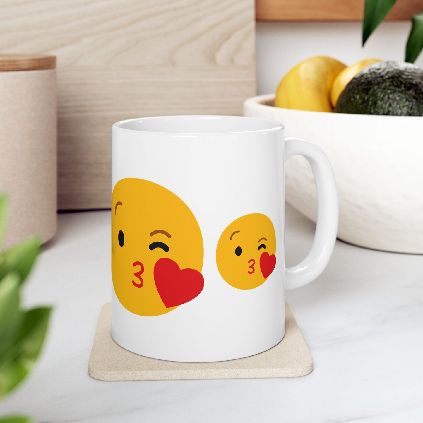 Kiss Emoji Ceramic Mug | Cute 11oz & 15oz Coffee Cup for Love & Friendship