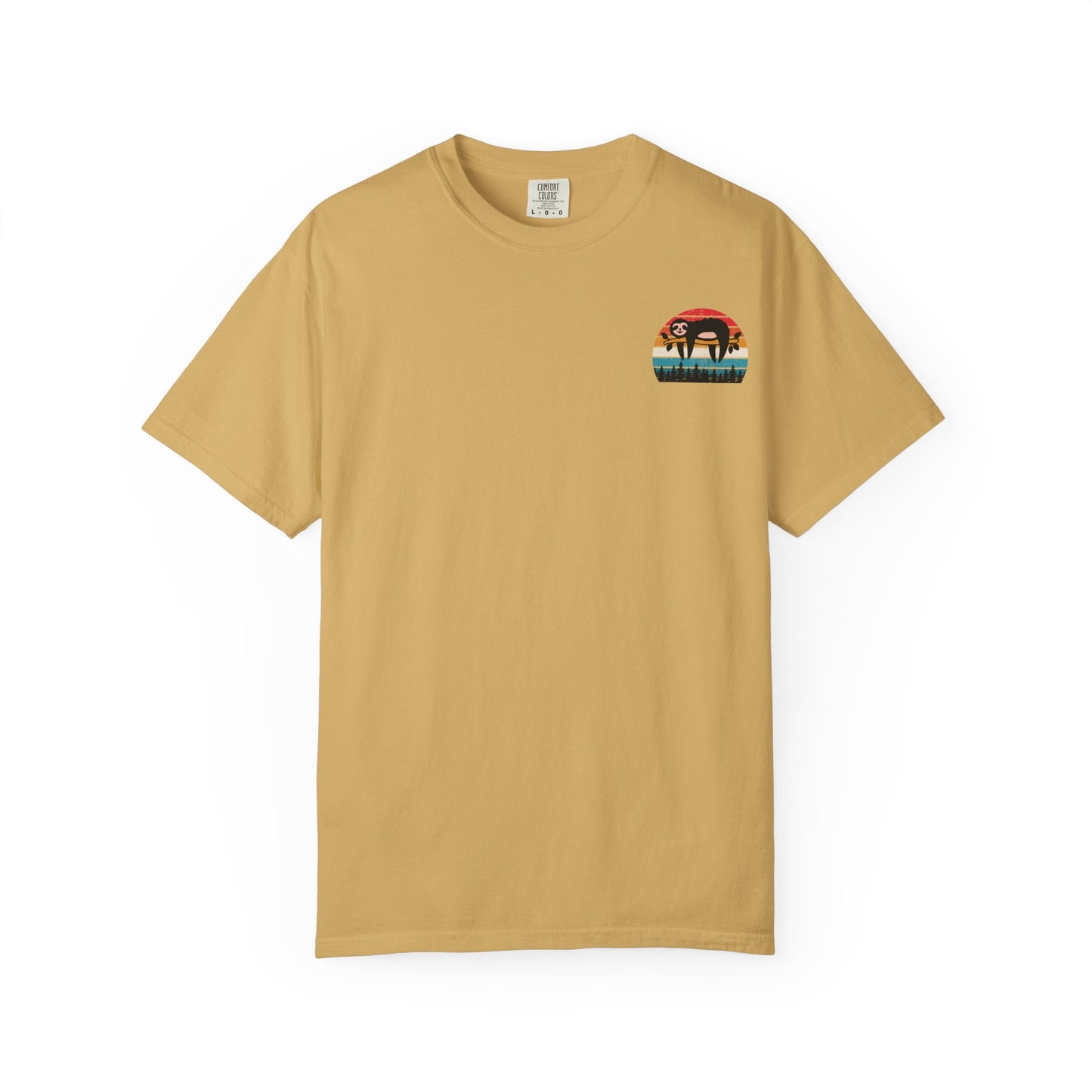 Chill Vibes Unisex Garment-Dyed T-Shirt - Retro Sloth & Sunset Design