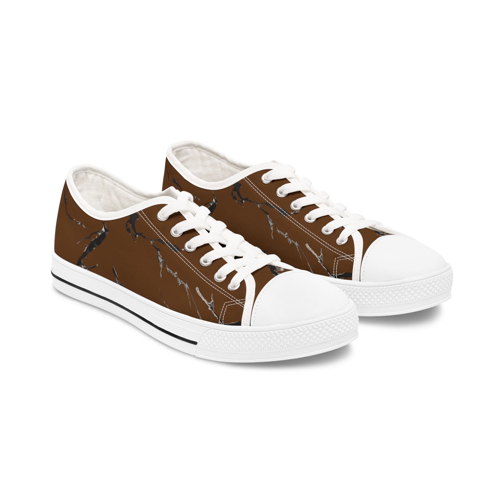 Stylish Women's Low Top Sneakers with Brown Marble Design