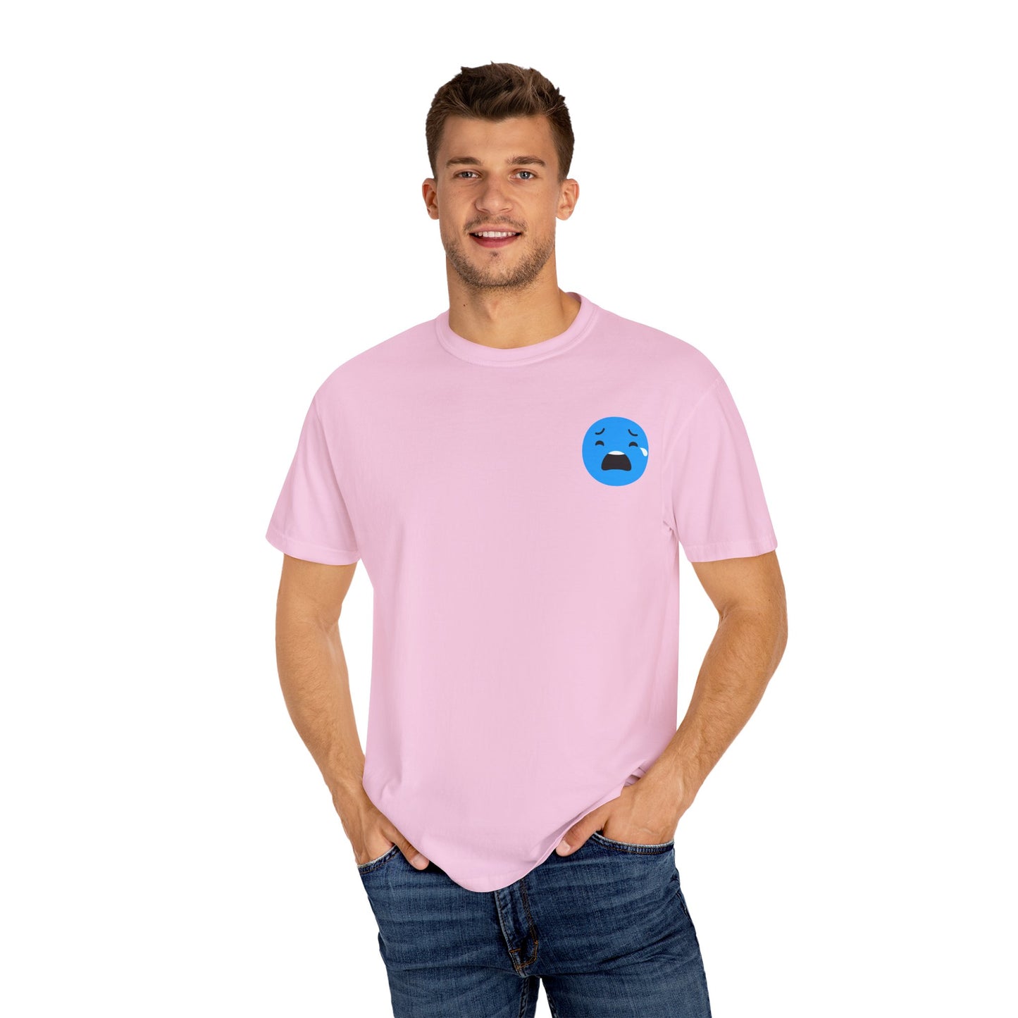 Unisex Garment-Dyed T-Shirt with Sad Emoji Design