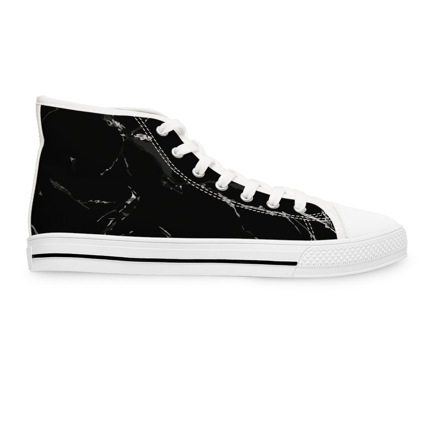 Women's High Top Sneakers - Stylish Black Marble Design