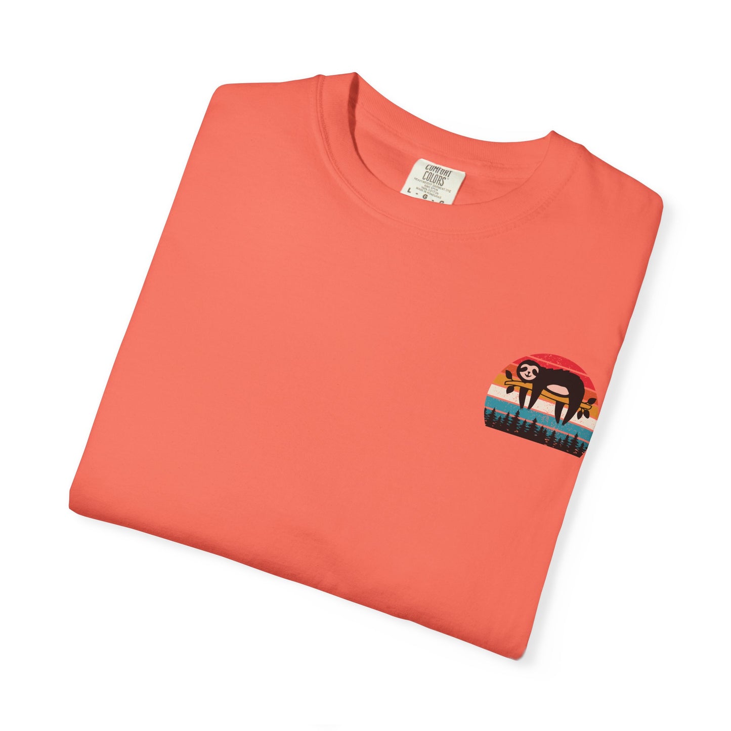 Chill Vibes Unisex Garment-Dyed T-Shirt - Retro Sloth & Sunset Design