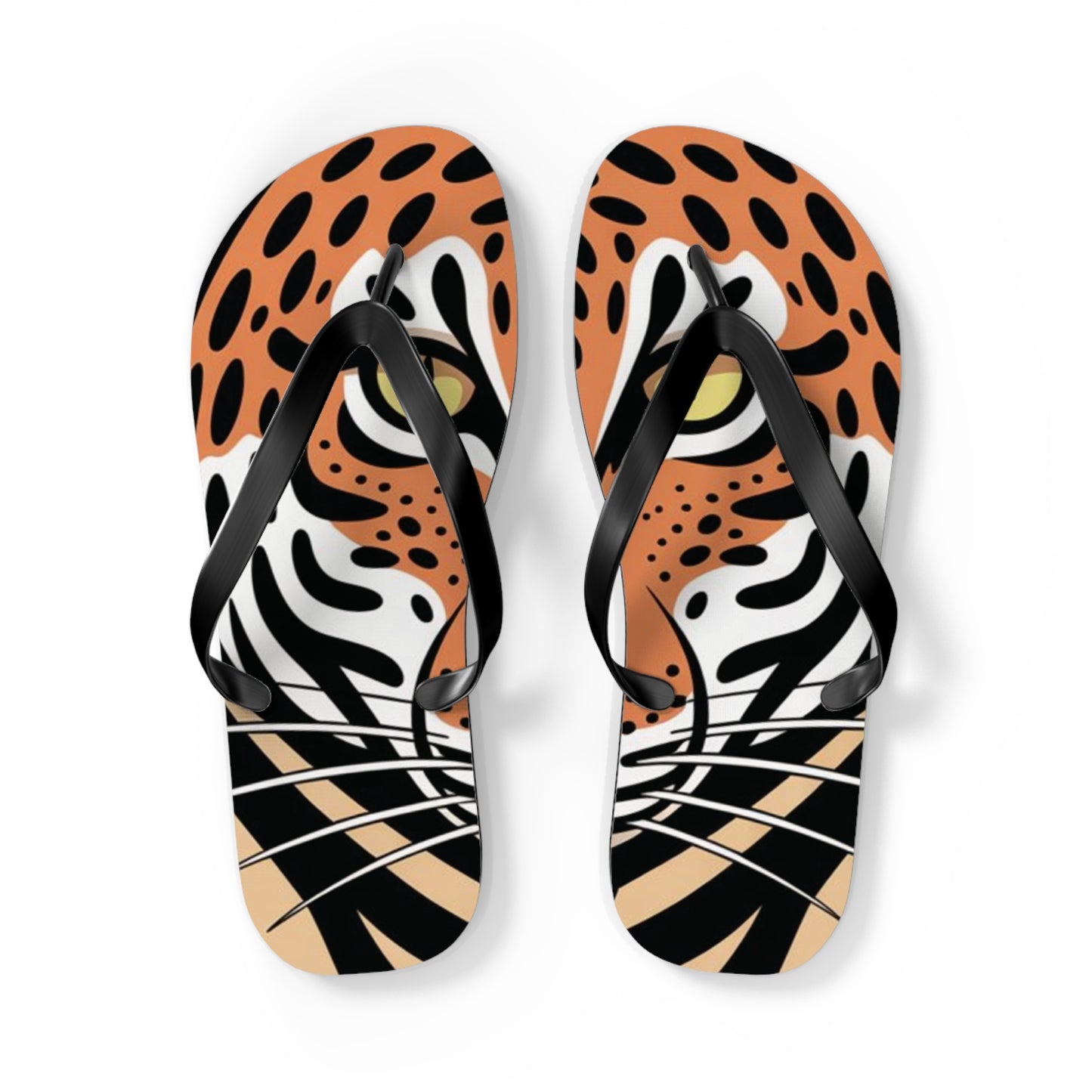 Tiger Flip Flops, Summer Beach Sandals, Vacation Footwear, Fun Poolside Slippers, Wild Tiger Graphic, Animal Print Shoes