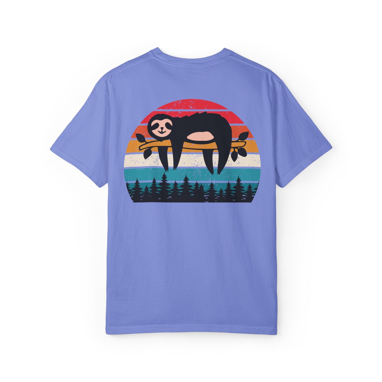 Chill Vibes Unisex Garment-Dyed T-Shirt - Retro Sloth & Sunset Design