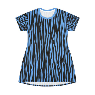 Bold Blue Tiger Striped T-Shirt Dress - Fun Casual Wear for Summer