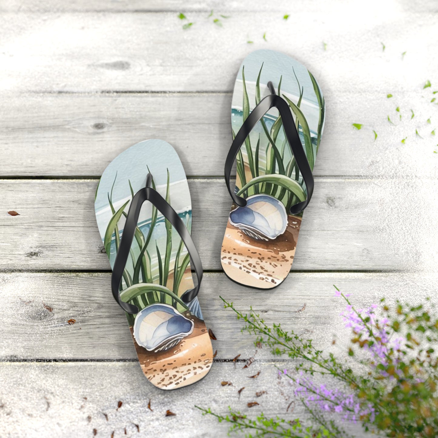 Beachy Shell Flip Flops, Summer Footwear, Ocean Vibe Sandals, Vacation Essential, Nautical Gift