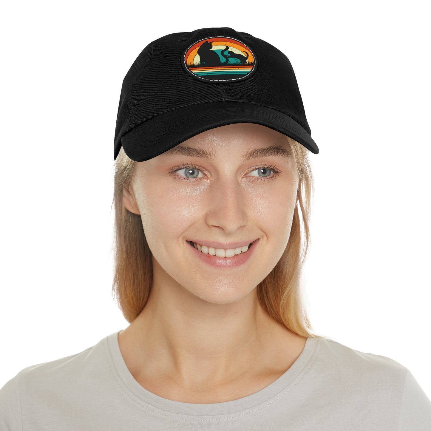 Cats and Sunset Dad Hat - Vintage Leather Patch Cap