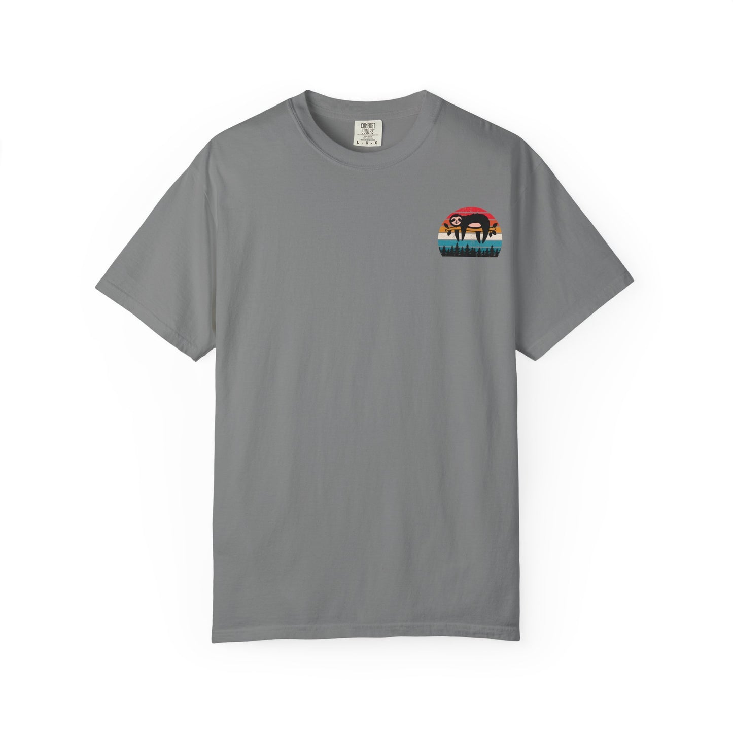 Chill Vibes Unisex Garment-Dyed T-Shirt - Retro Sloth & Sunset Design