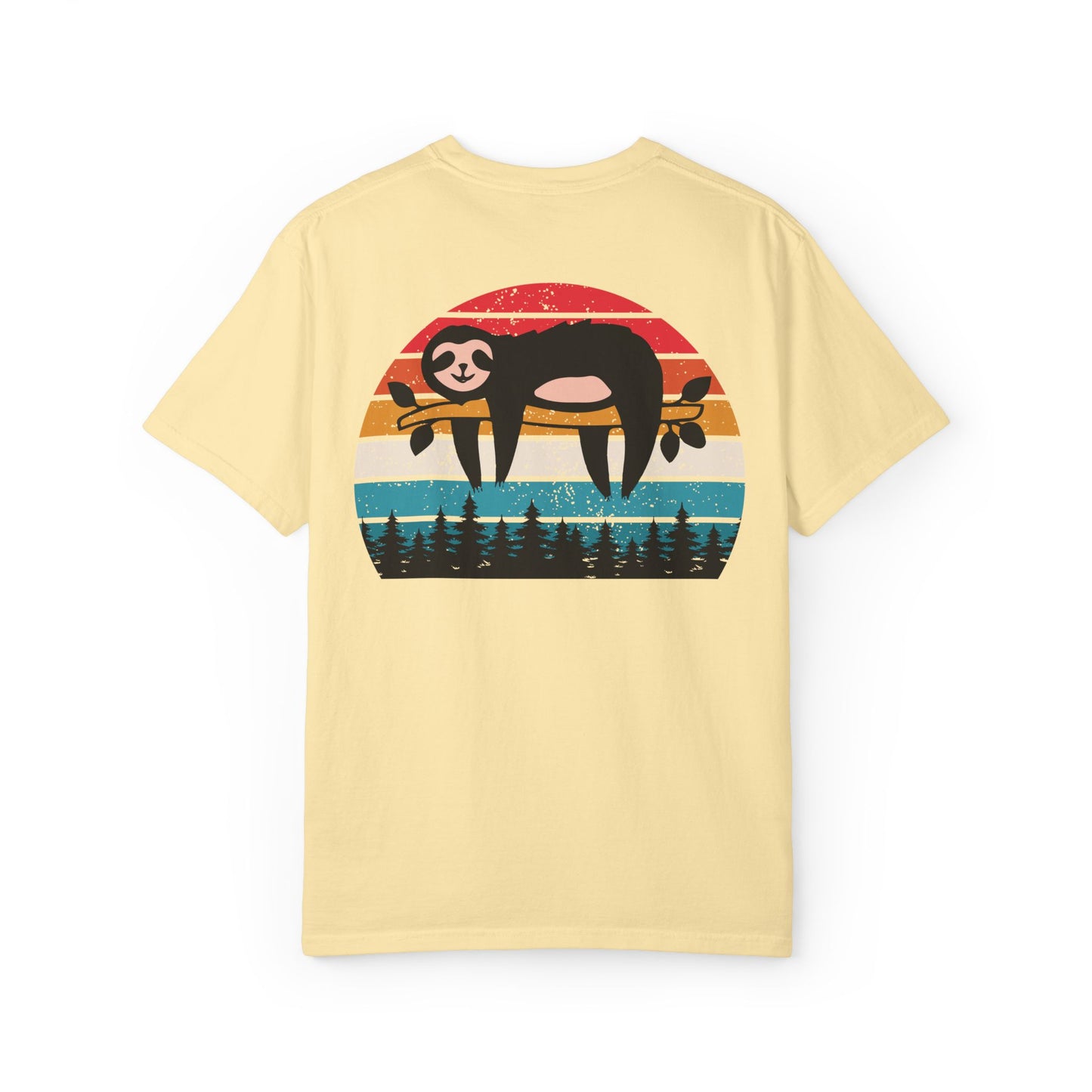 Chill Vibes Unisex Garment-Dyed T-Shirt - Retro Sloth & Sunset Design