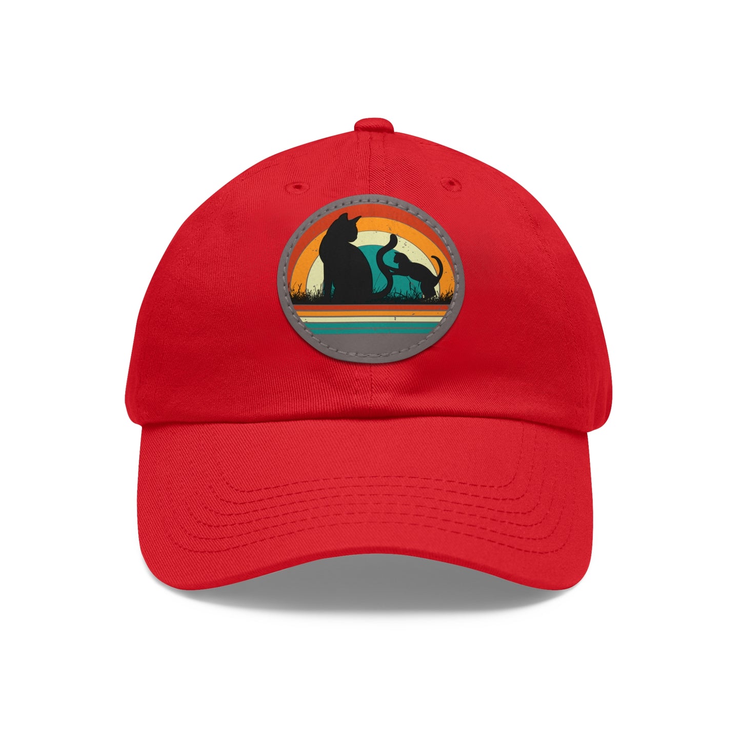 Cats and Sunset Dad Hat - Vintage Leather Patch Cap