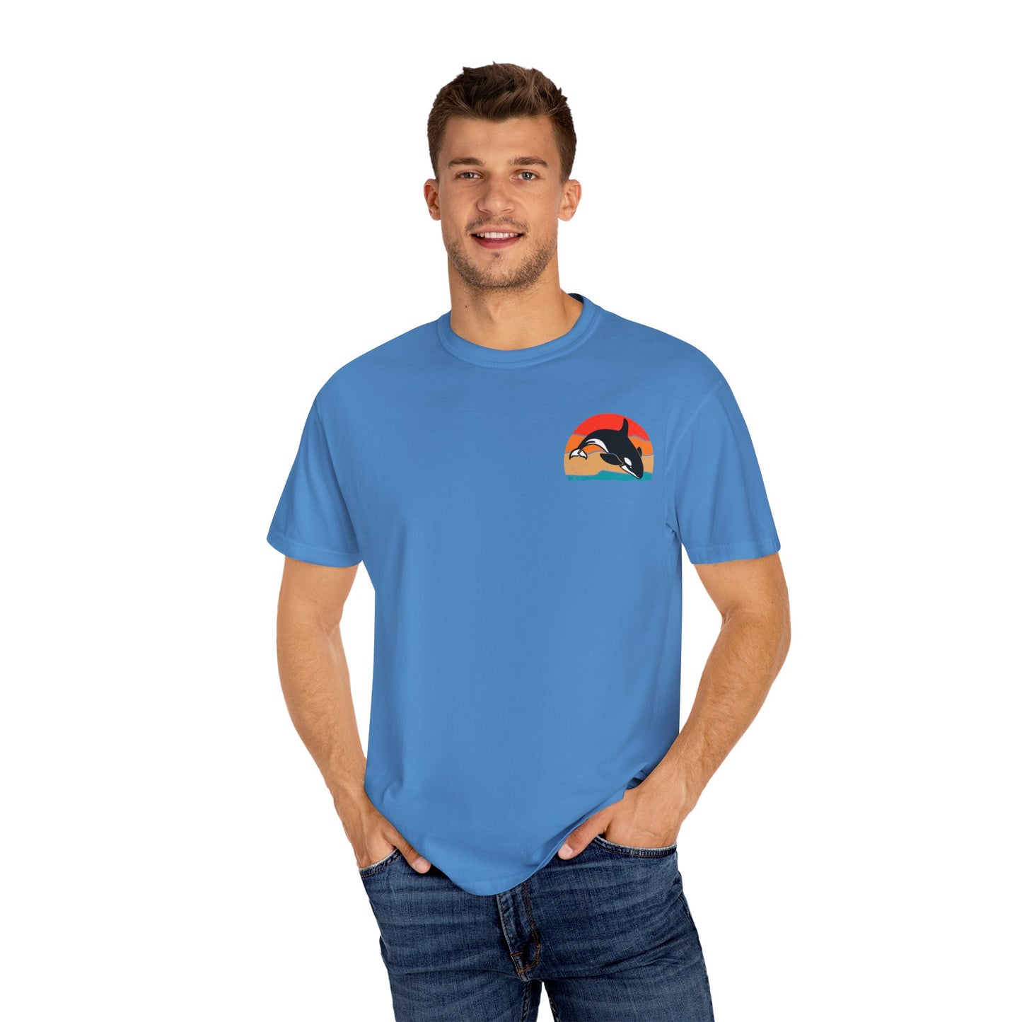 Whale Sunset Graphic T-Shirt - Unisex Garment-Dyed Tee for Ocean Lovers