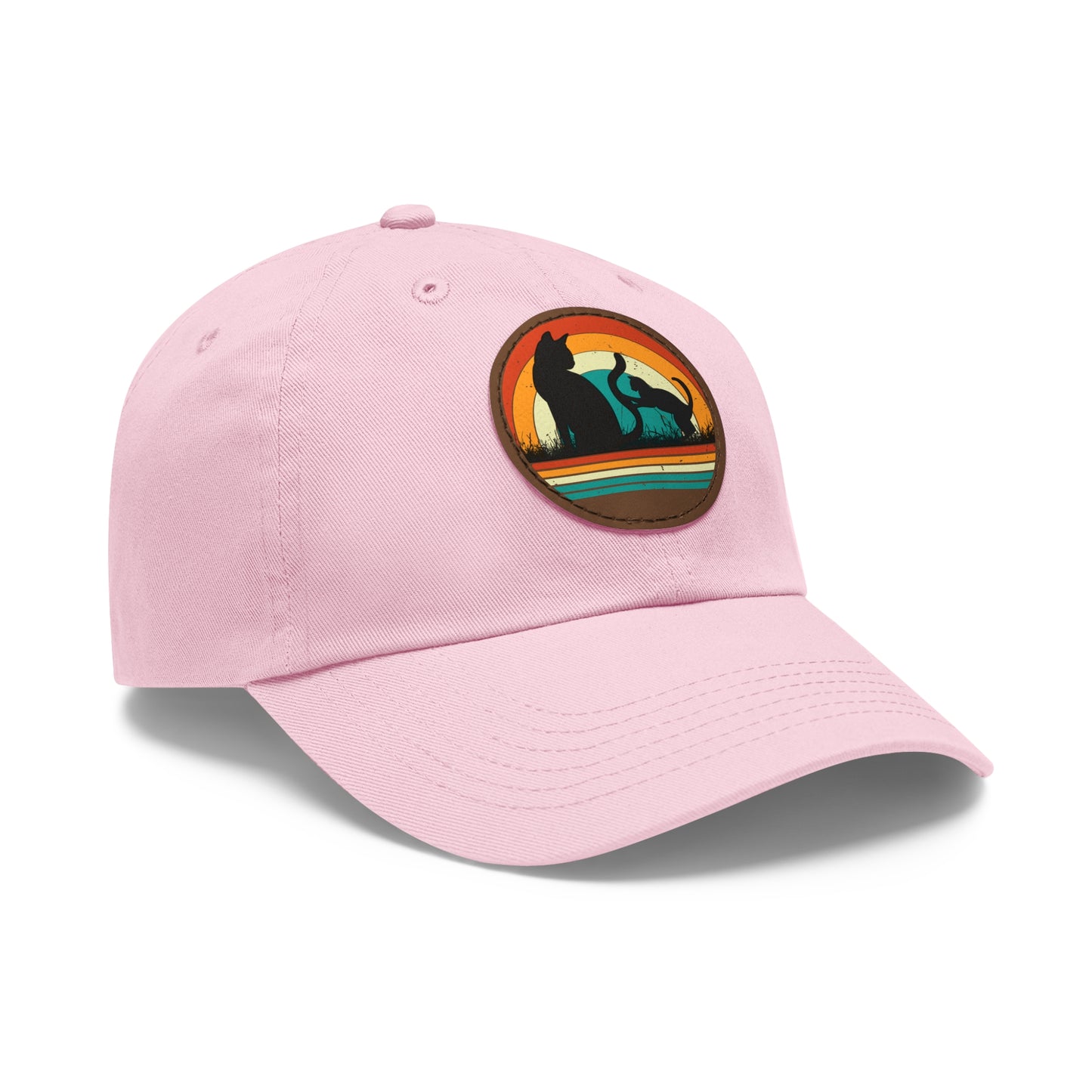 Cats and Sunset Dad Hat - Vintage Leather Patch Cap