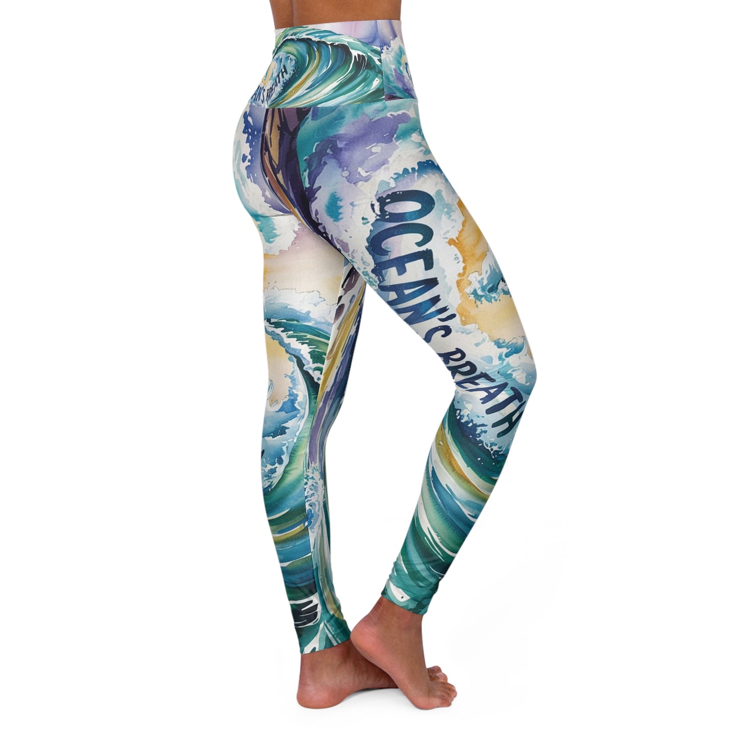Ocean's Breath High Waisted Yoga Leggings - Stylish Workout Wear for Beach Lovers