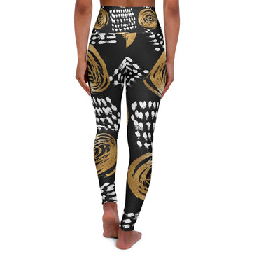 Chic High Waisted Yoga Leggings with Gold Floral Design