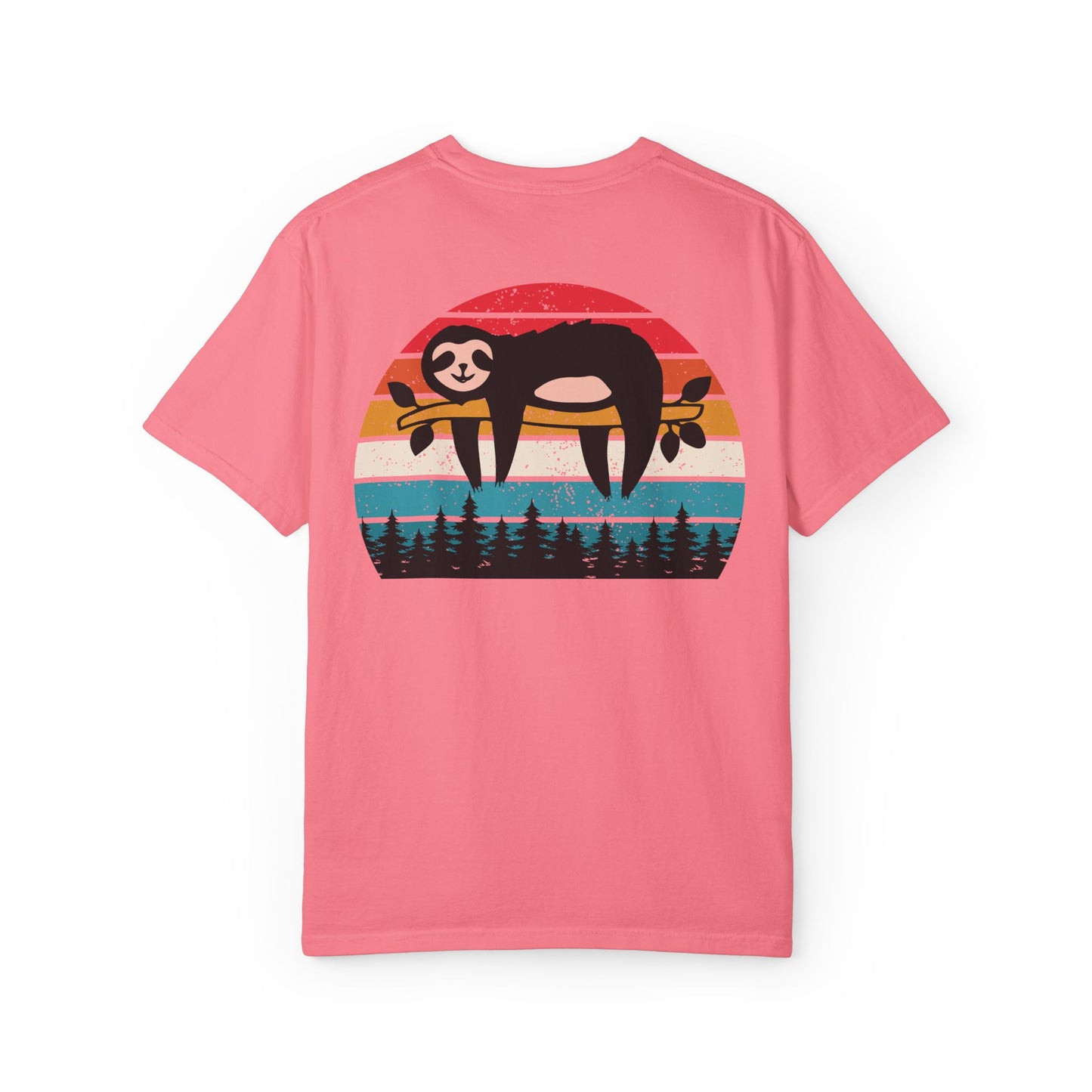 Chill Vibes Unisex Garment-Dyed T-Shirt - Retro Sloth & Sunset Design