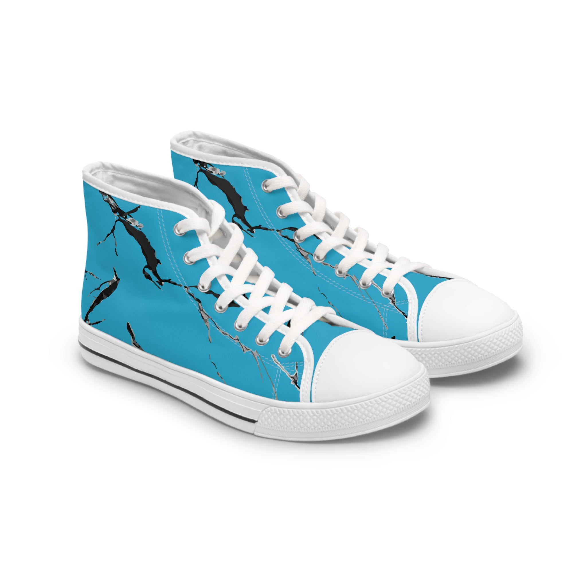 Stylish Women's High Top Sneakers - Blue Marble Design