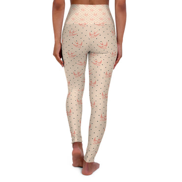 High Waisted Yoga Leggings with Elegant Swallow Print