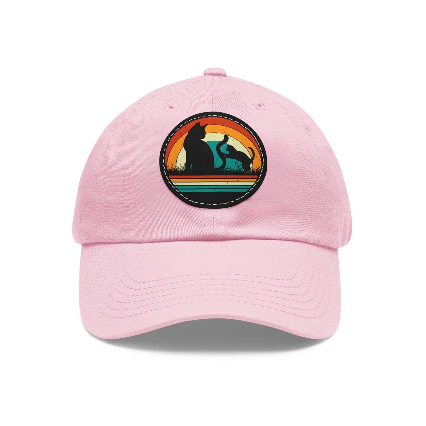 Cats and Sunset Dad Hat - Vintage Leather Patch Cap