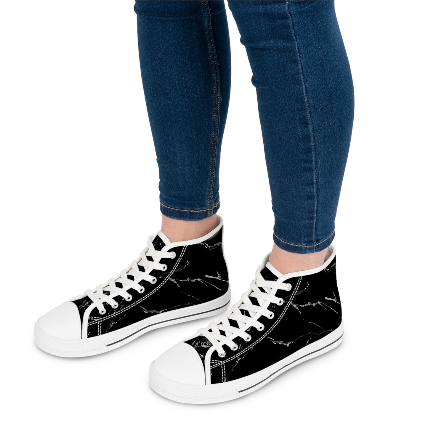 Women's High Top Sneakers - Stylish Black Marble Design