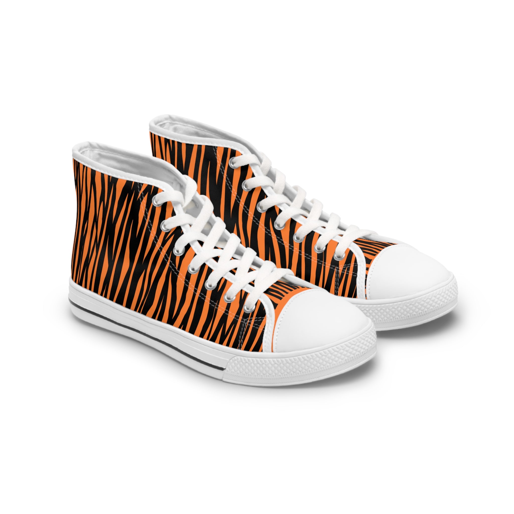 Wild Style Women's High Top Sneakers - Orange Tiger Print