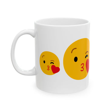 Kiss Emoji Ceramic Mug | Cute 11oz & 15oz Coffee Cup for Love & Friendship