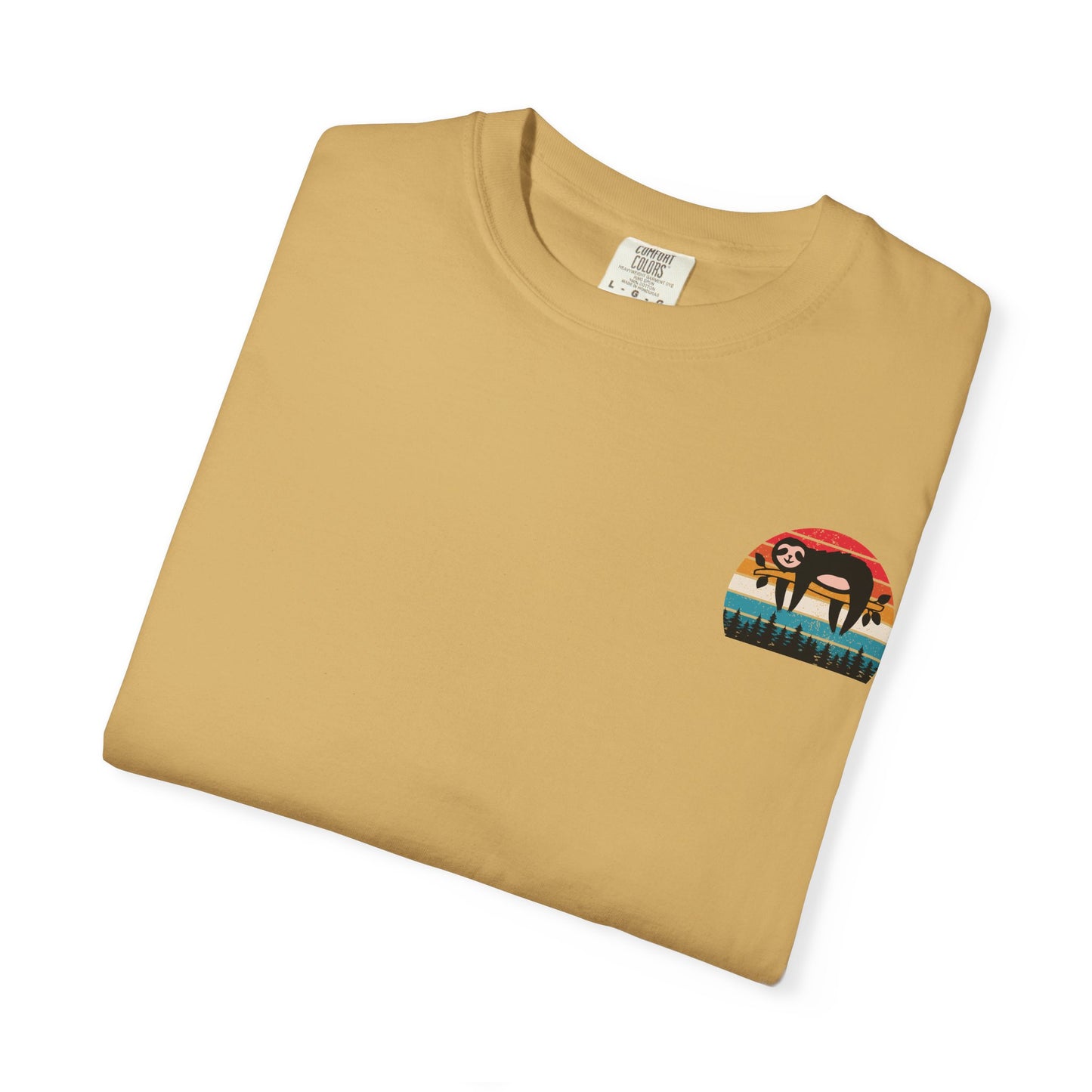 Chill Vibes Unisex Garment-Dyed T-Shirt - Retro Sloth & Sunset Design