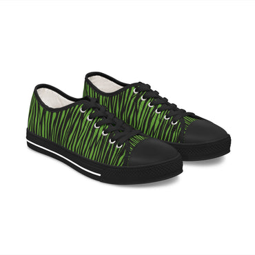 Eco-Friendly Green Zebra Print Low Top Sneakers for Women