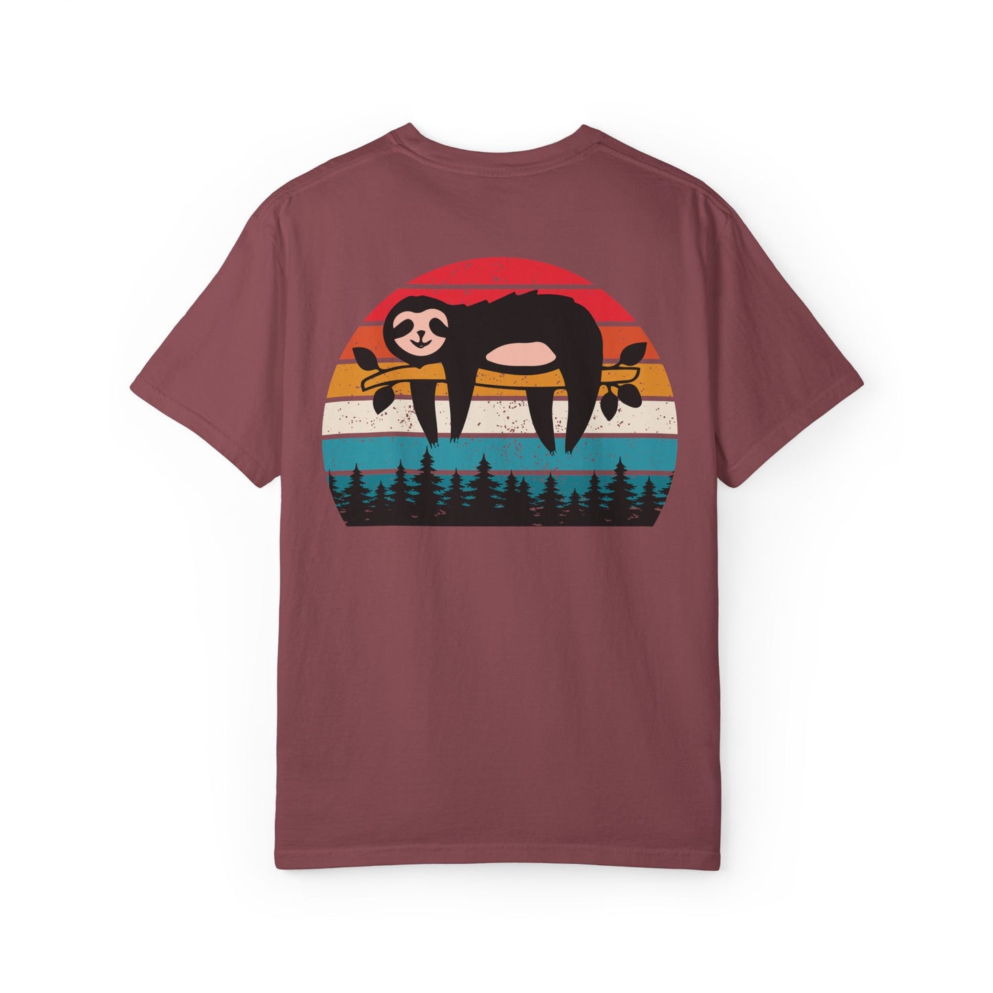 Chill Vibes Unisex Garment-Dyed T-Shirt - Retro Sloth & Sunset Design