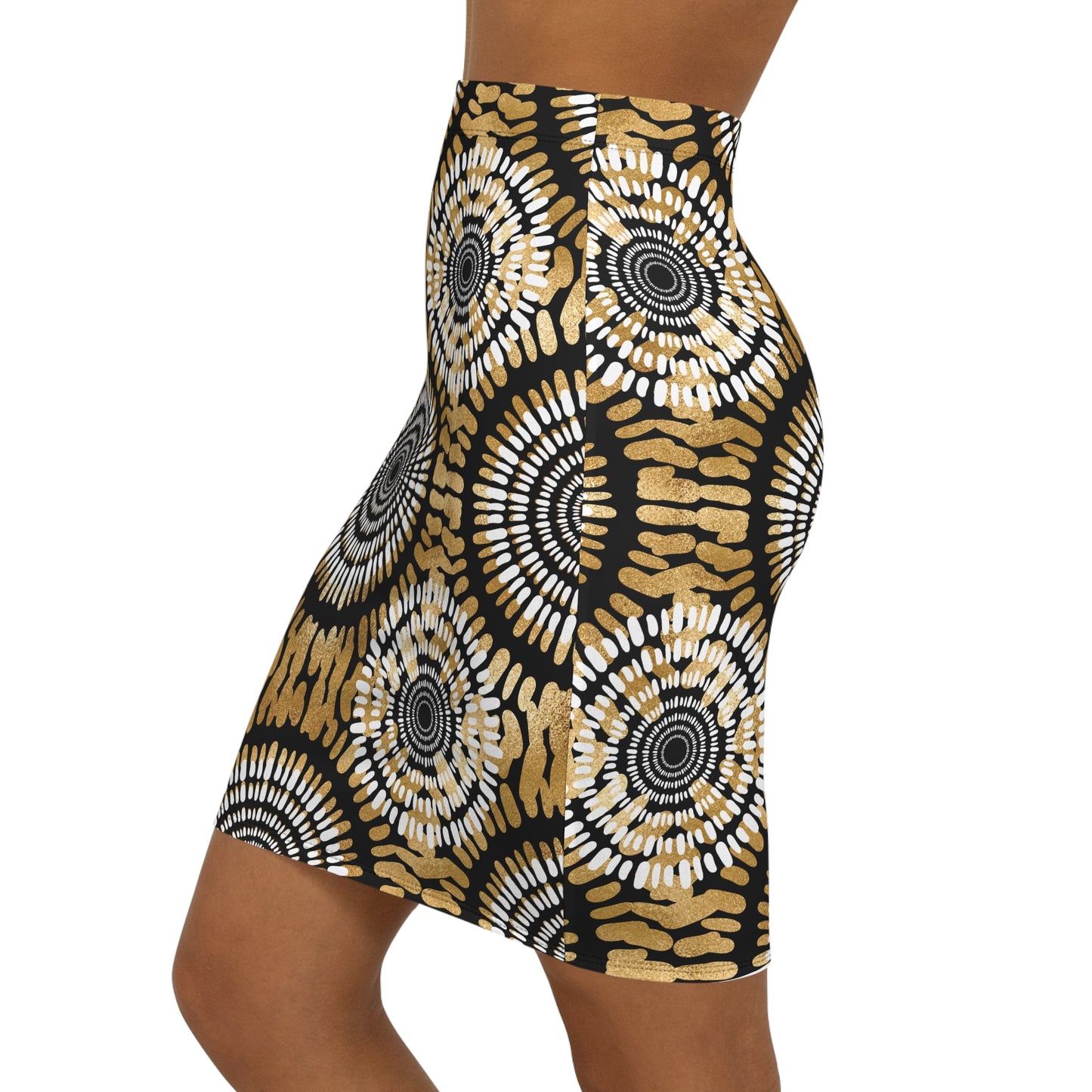 Chic Women's Mid-Waist Pencil Skirt with Bold Geometric Print