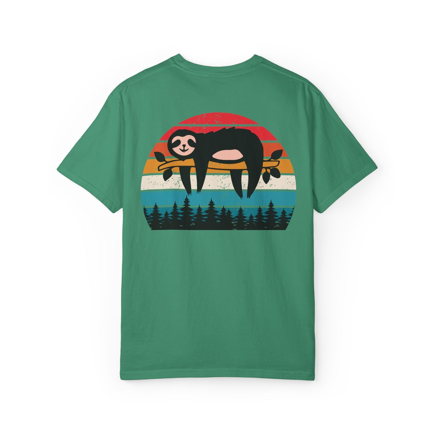 Chill Vibes Unisex Garment-Dyed T-Shirt - Retro Sloth & Sunset Design