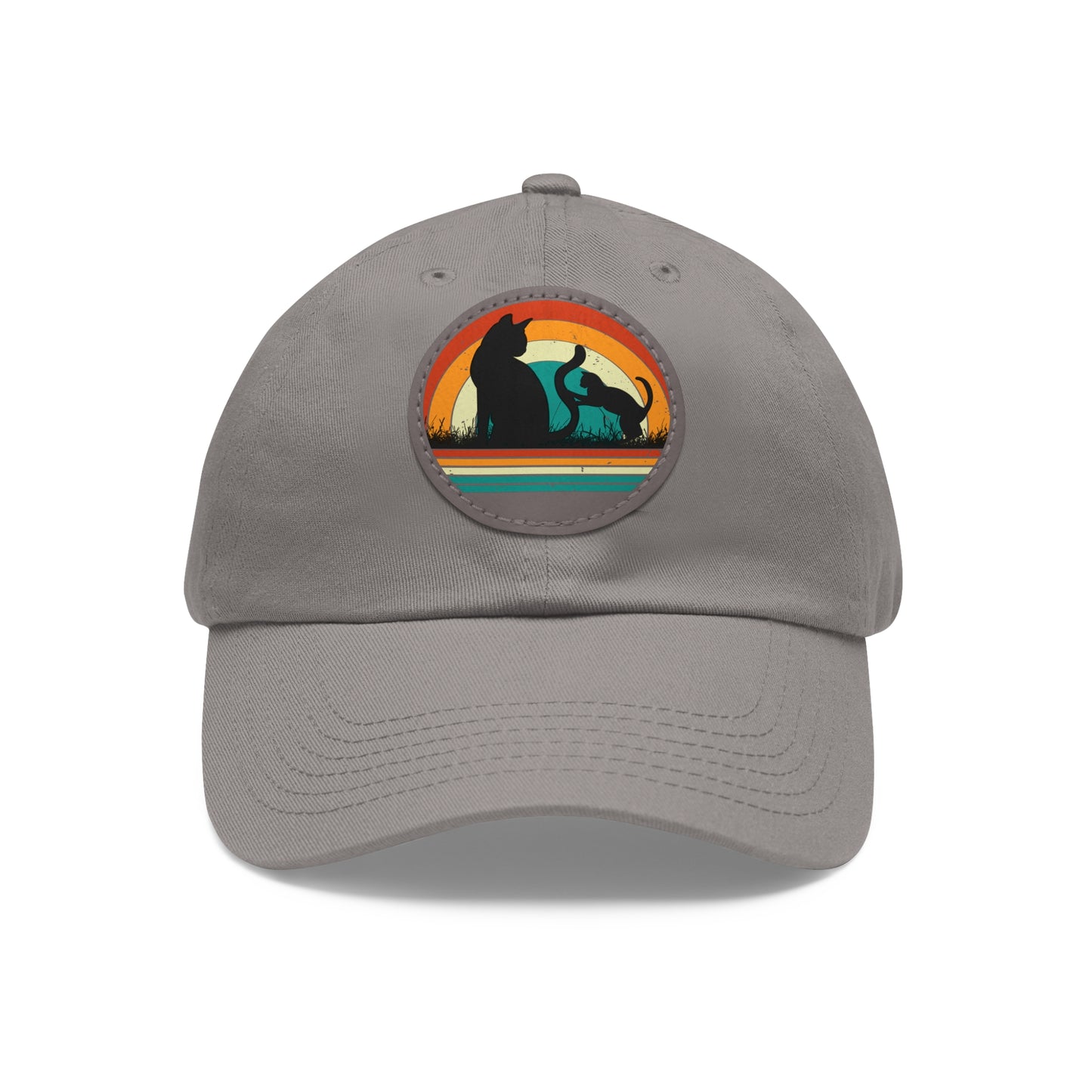 Cats and Sunset Dad Hat - Vintage Leather Patch Cap