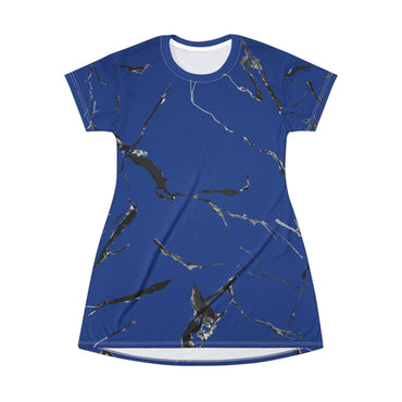 Blue Marble T-Shirt Dress, Trendy Casual Wear, Summer Fashion, Everyday Dress, Perfect Gift for Her, Marble Print Dress