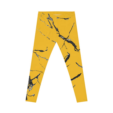 Chic Marble Print Leggings, Stylish Workout Tights, Athleisure Bottoms, Trendy Yellow Activewear, Unique Yoga Pants