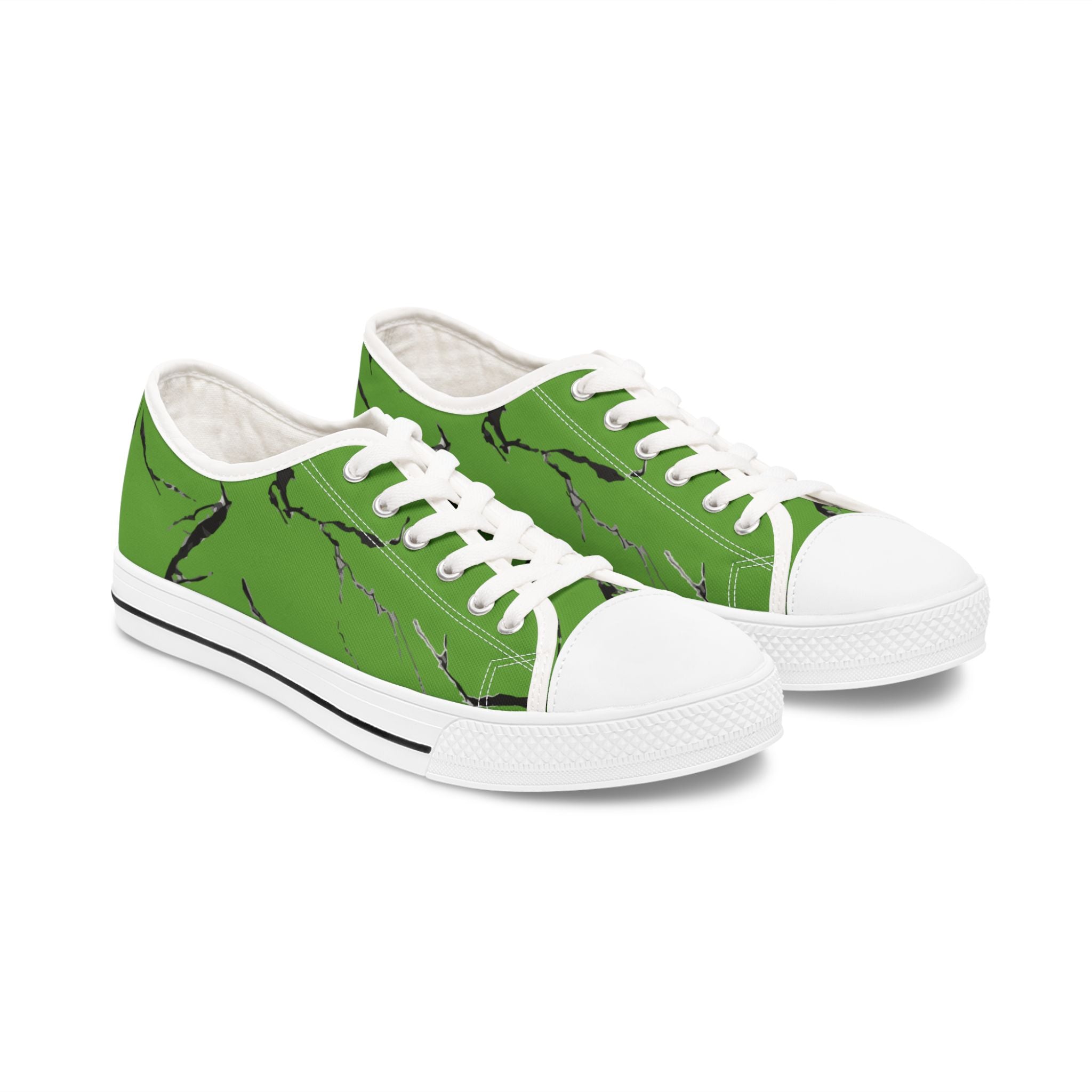 Trendy Women’s Low Top Sneakers - Green & Black Marble Design