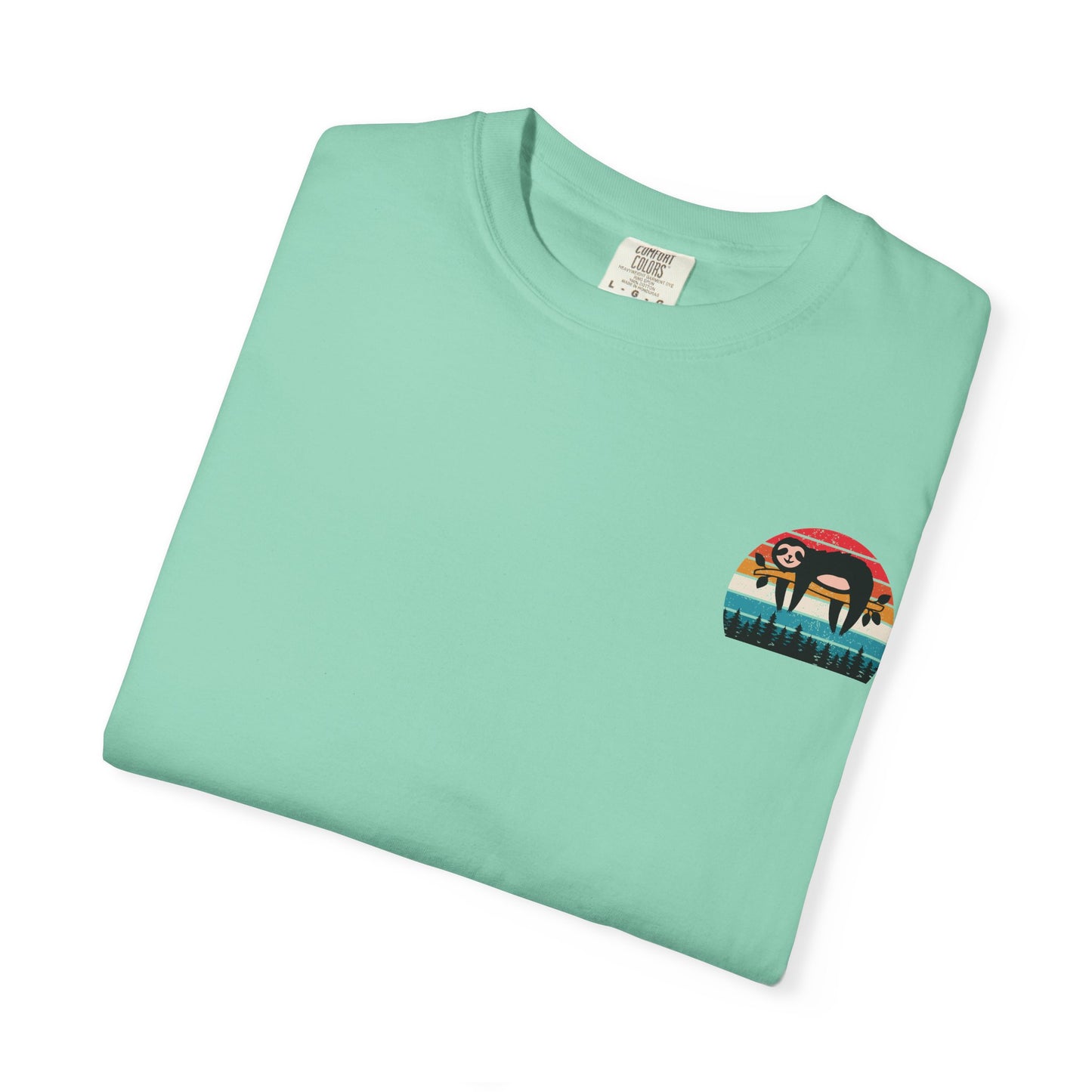 Chill Vibes Unisex Garment-Dyed T-Shirt - Retro Sloth & Sunset Design