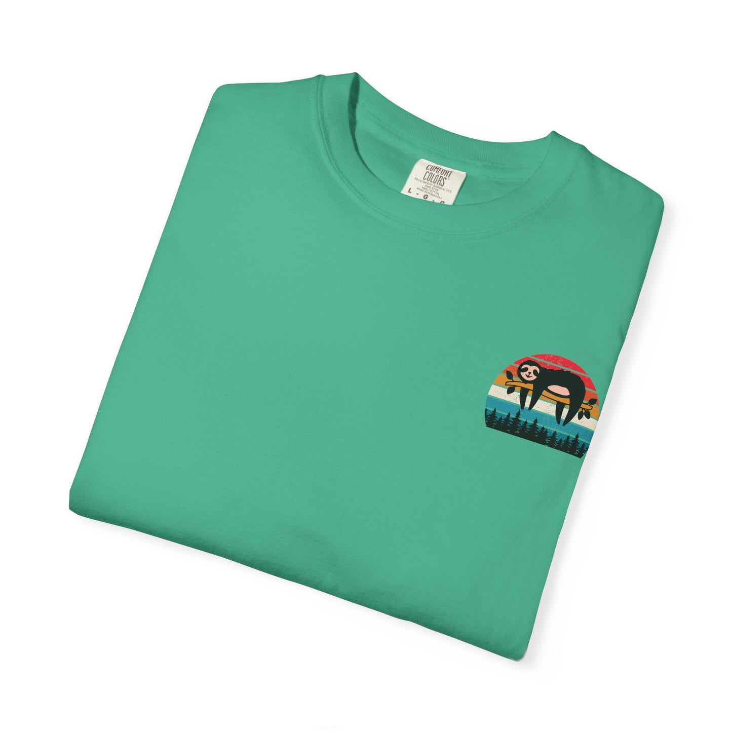Chill Vibes Unisex Garment-Dyed T-Shirt - Retro Sloth & Sunset Design