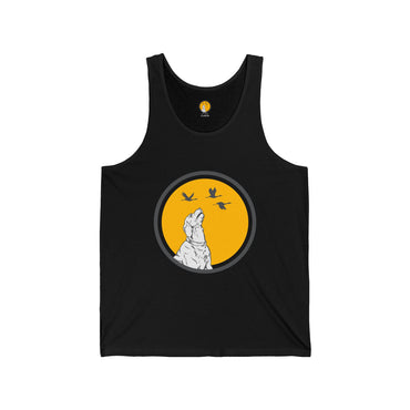 Unisex Jersey Tank - Howling Dog & Birds Design