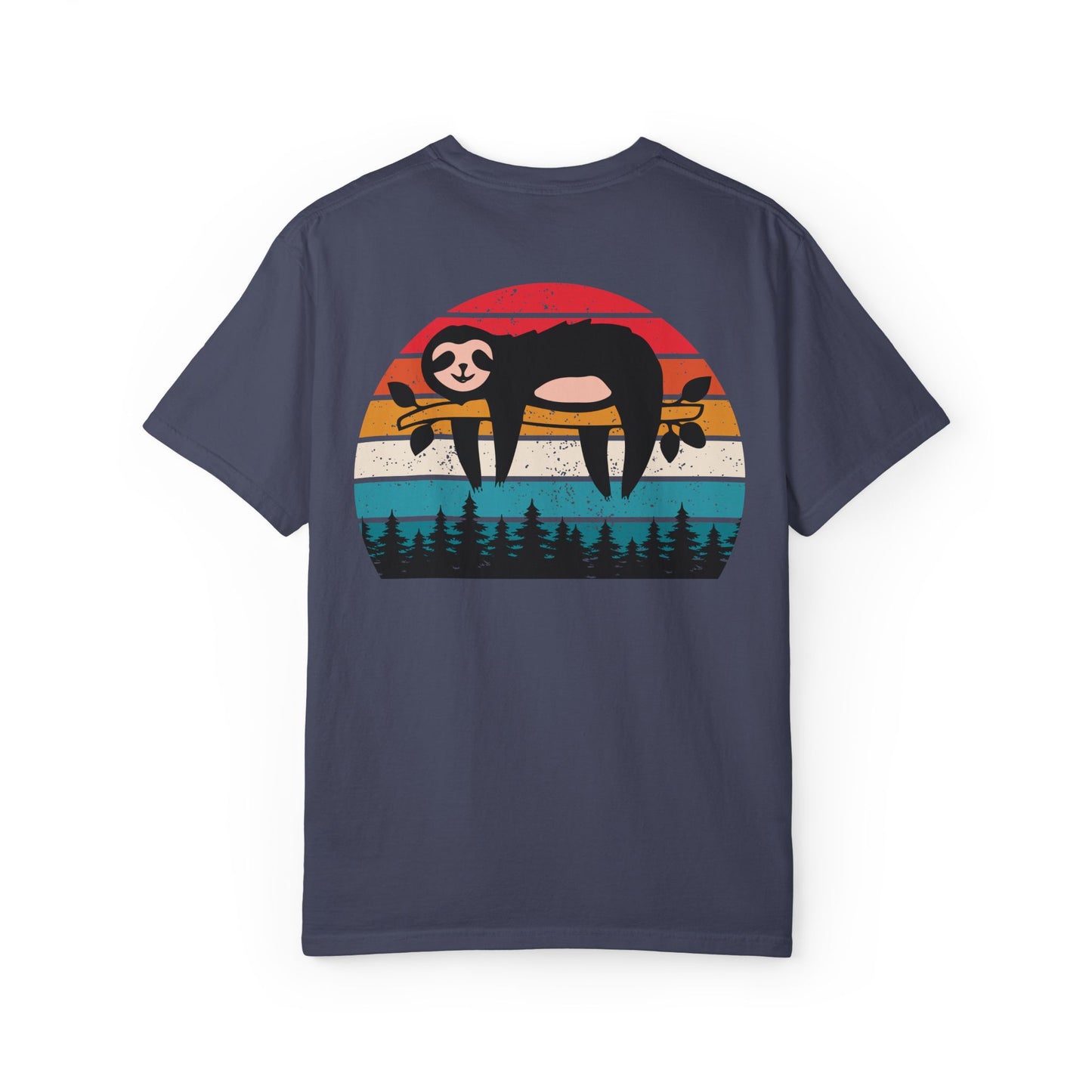 Chill Vibes Unisex Garment-Dyed T-Shirt - Retro Sloth & Sunset Design